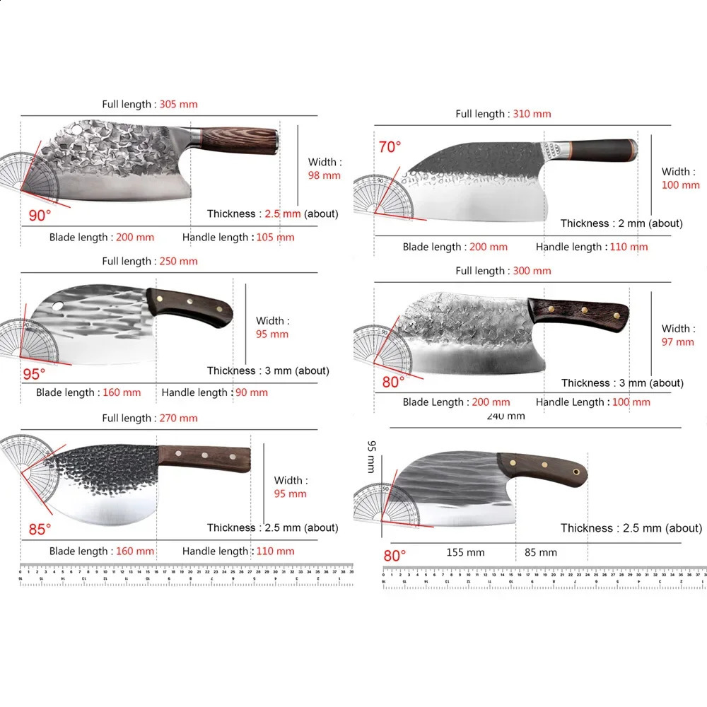 Forged Kitchen Butcher Knife Cleaver Meat Chef Cooking Full Tang Wooden Handle Handmade Knife Stainless Steel Slicing Knife 250410