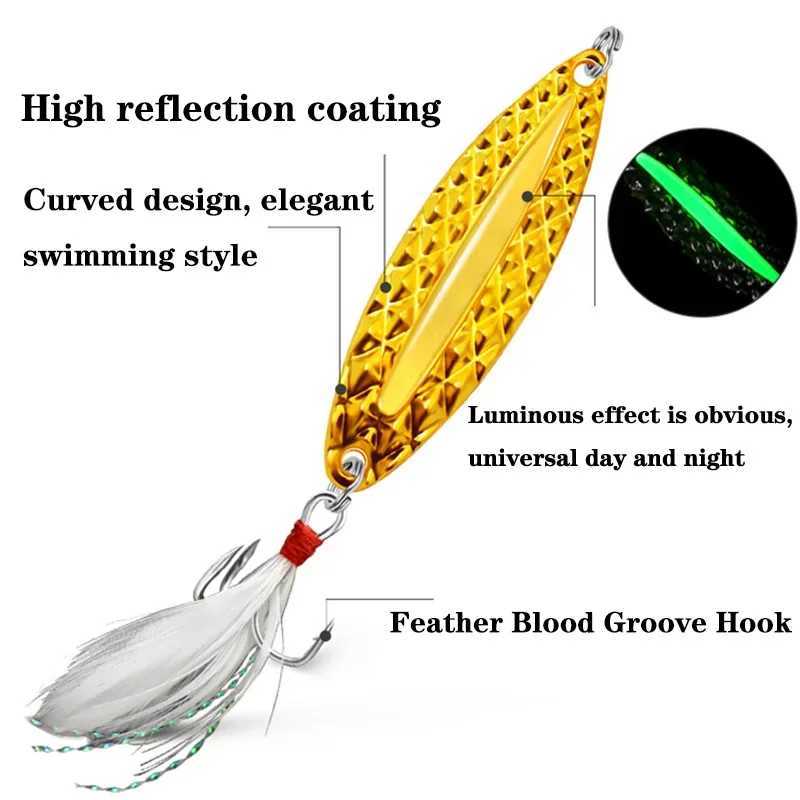 1Pcs 5g 7g 20g Winter Metal Luminous Spinner Spoon Lure Bass Fishing Sequin Wobblers Artificial Bait Feather Treble Hook Tackle Z250411