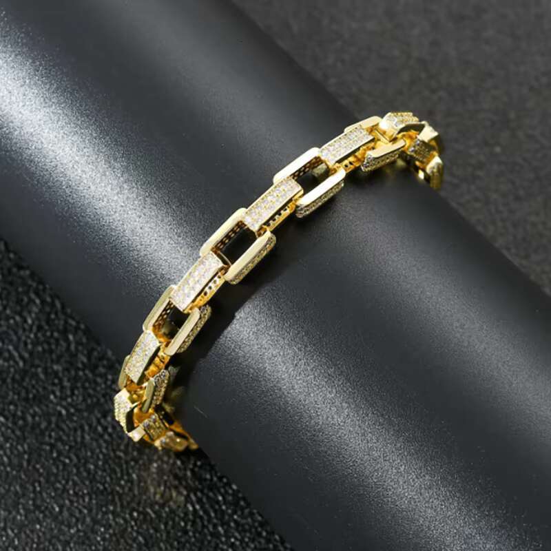 Iced Out Moissanite Diamond Gold Jewelry Custom Hip Hop Jewelry Gold Plated Cuban Chain Bracelets