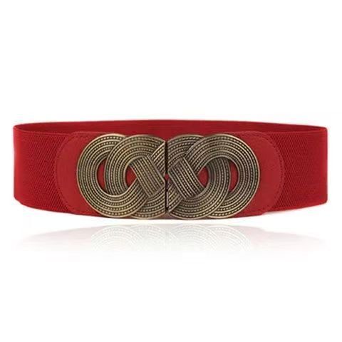 New Waist Cover with Pattern Elastic and Tight, Double Buckle, Women's Decorative Belt