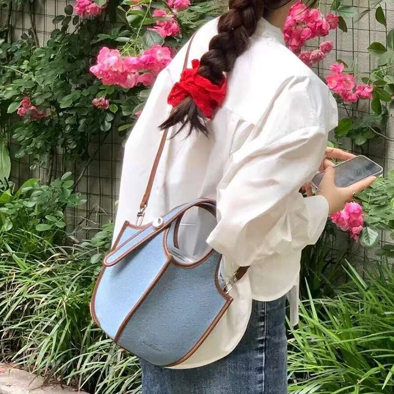 Fruit Basket Denim Tote Versatile Single Shoulder Crossbody Hand-Held Bucket Bag Large Capacity Leisure Handbag