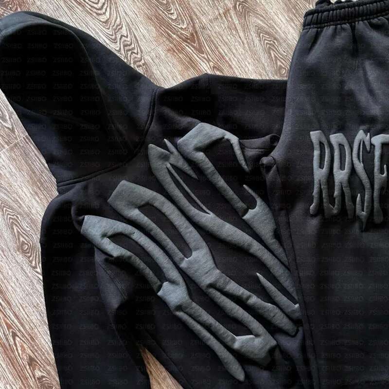 Letter Foam Printed Oversized Hoodie American Streetwear Retro Trendy Brand Fashion Loose Pullover Sweatshirt Women Clothing