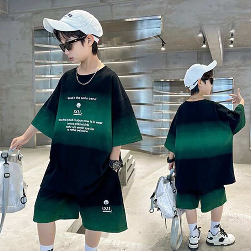 Ddmyshoesvip Children S Short Sleeved New Mid Size Two Piece Set Boys Summer Clothing Children S Sportswear Trend