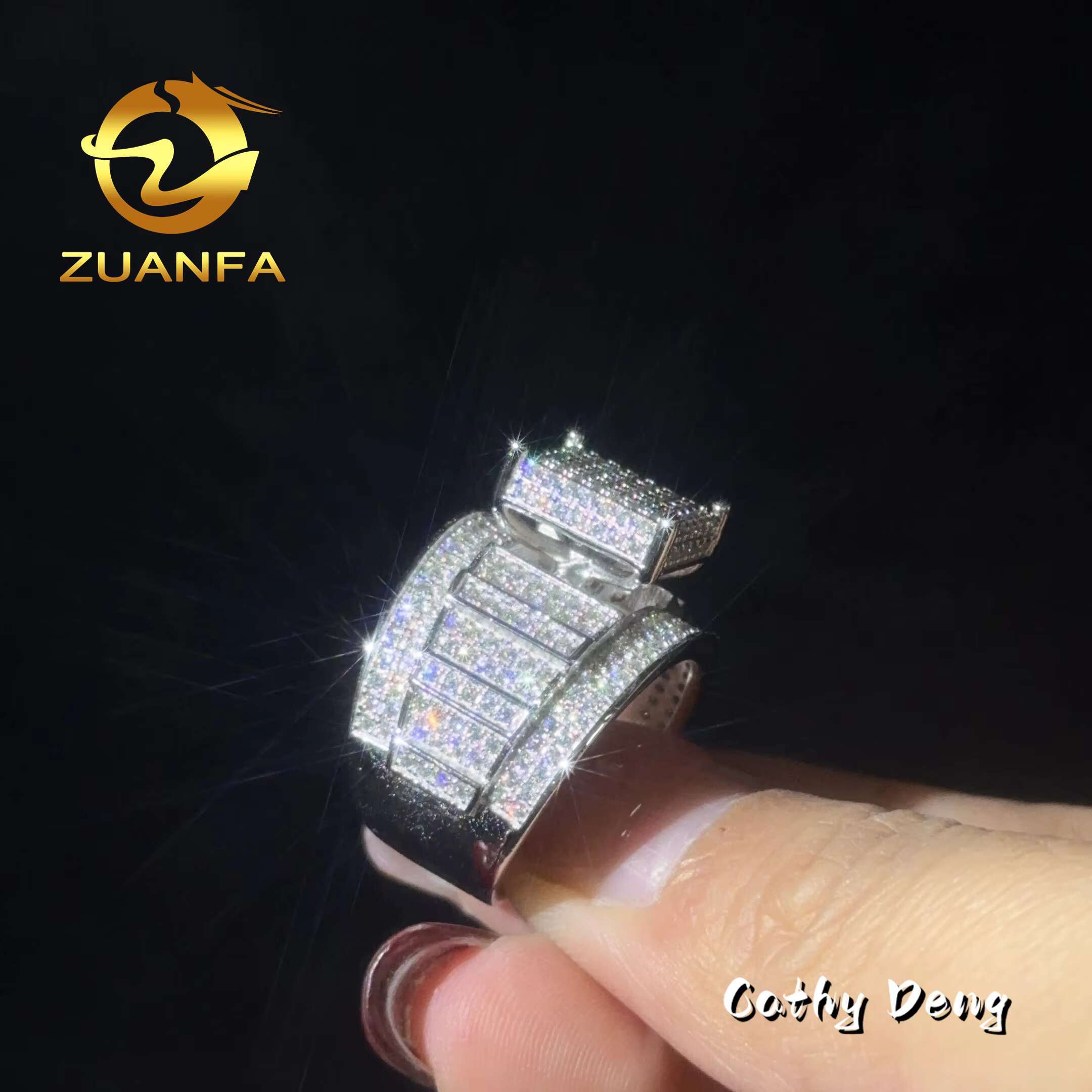Hot Selling Diamond Rings Men Hip Hop Ring Classic Moissanite 925 Sterling Silver Ice Out Full Moissanite Cuban Ring