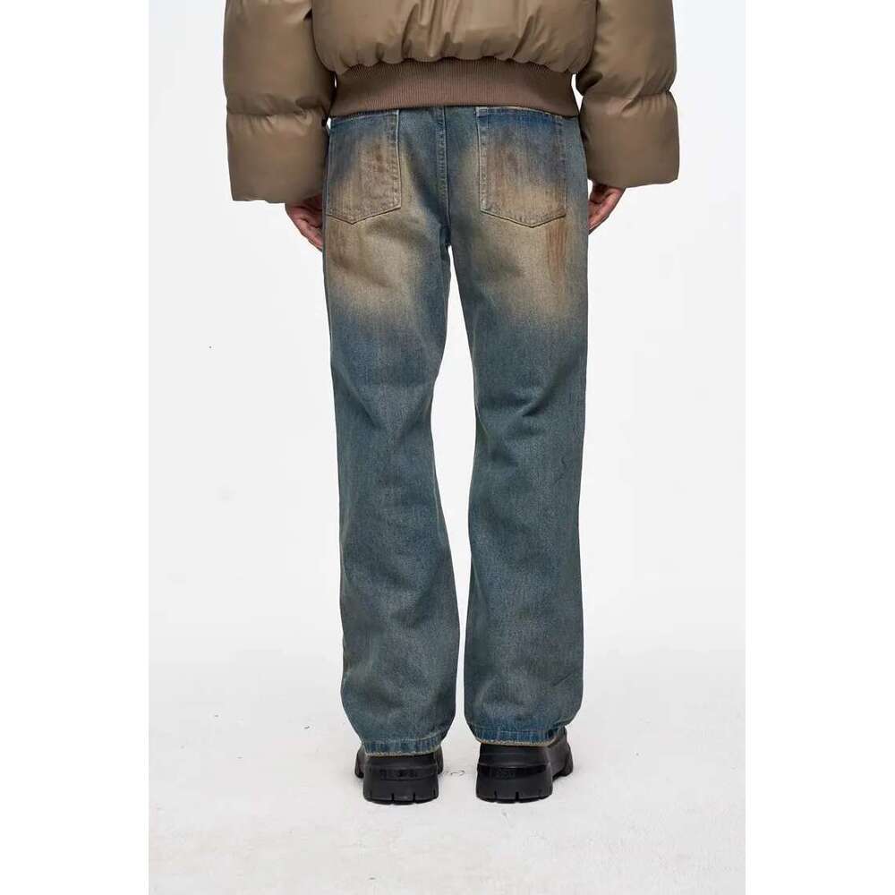 Retro Washed Mud Dyed Wasteland Style For Men Y2k Hombre Distressed Dirty Jeans Unisex