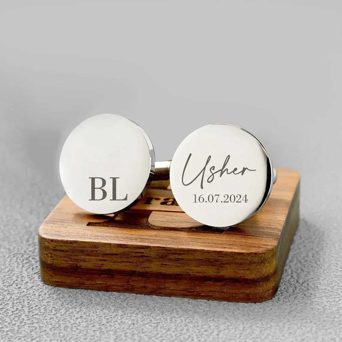 Men Dad Husband Groom Customized Round Carving Cufflink Set Wedding Anniversary GiftT250412