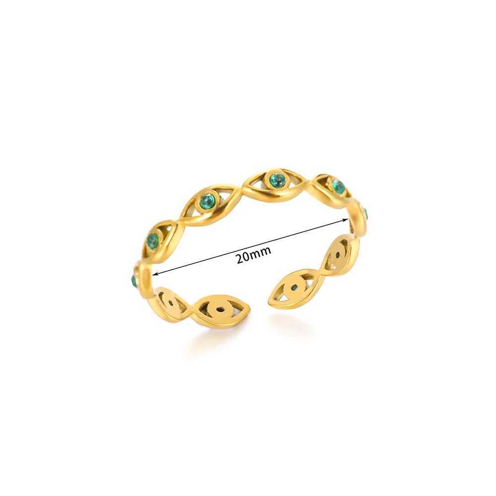 Green Zircon Evil Eye Ring Womens Stainless Steel Gold Geometric Open Ring New Waterproof Fashion Jewelry GiftXJ250412