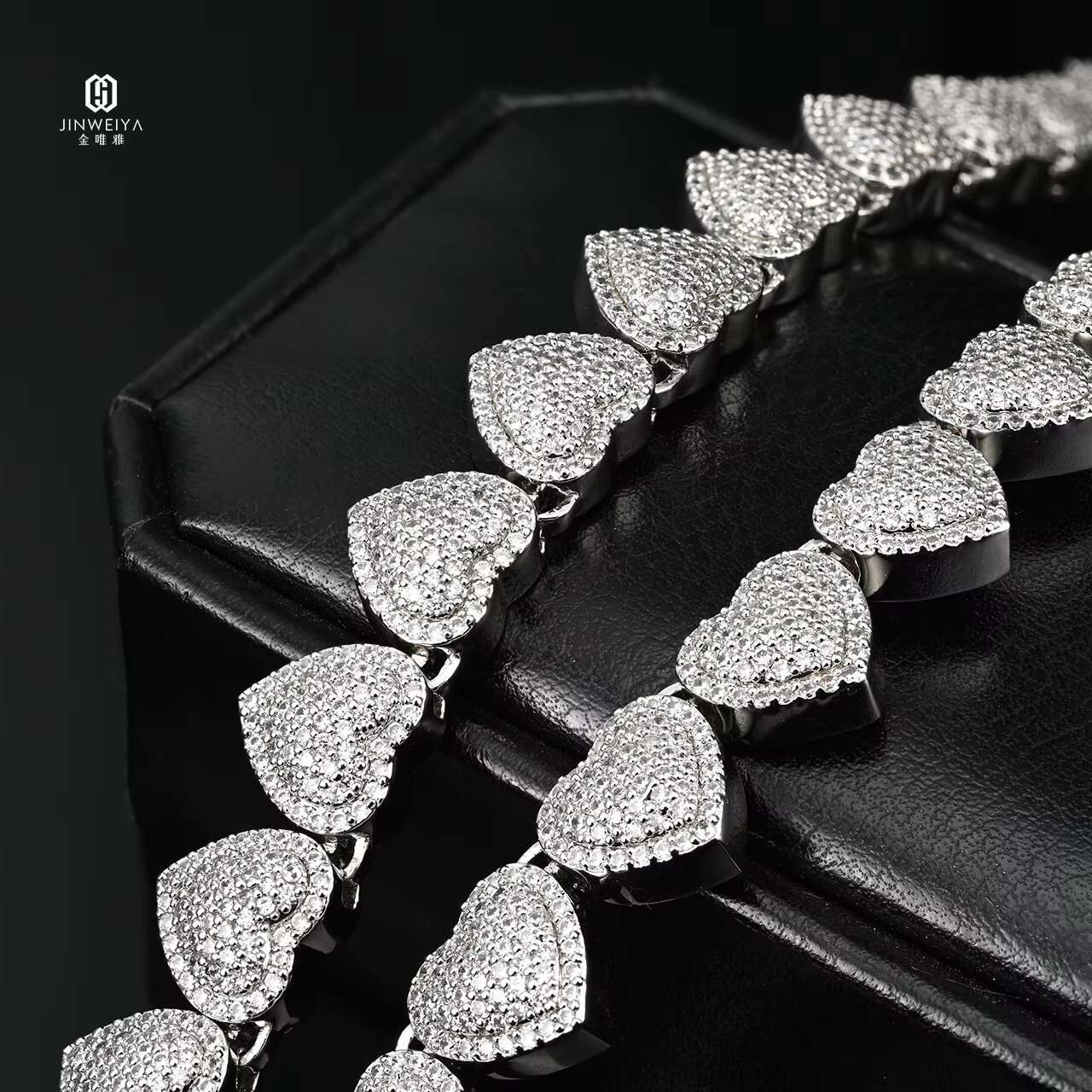 Wholesale Custom 10mm Full Stone Heart Cuban Chain Necklace S925 Silver Moissanite/5A Zircon Jewelry Valentine Gift