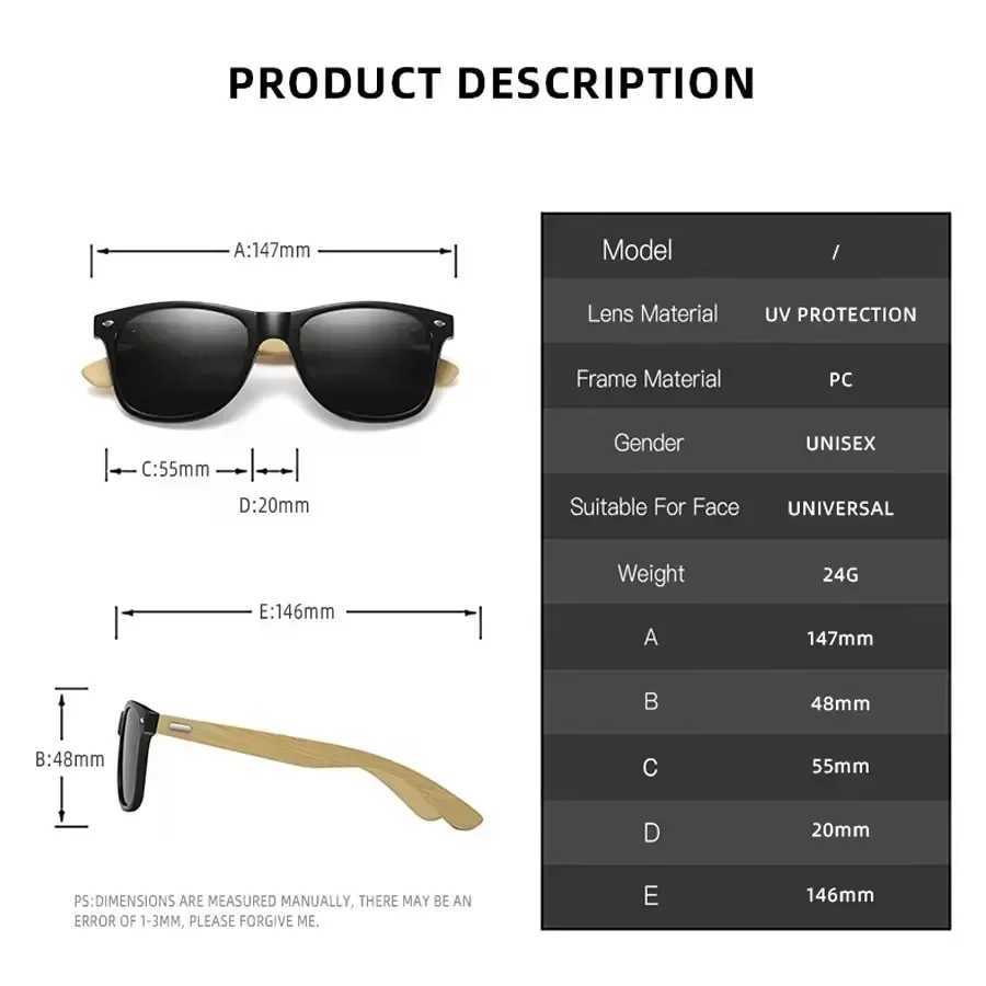 Plastics Wood Bamboo Polarized Sunglasses Men Women Classic Fashion UV400 Vintage Driving Sun Glasses Black Fishing Eyewear Z250411