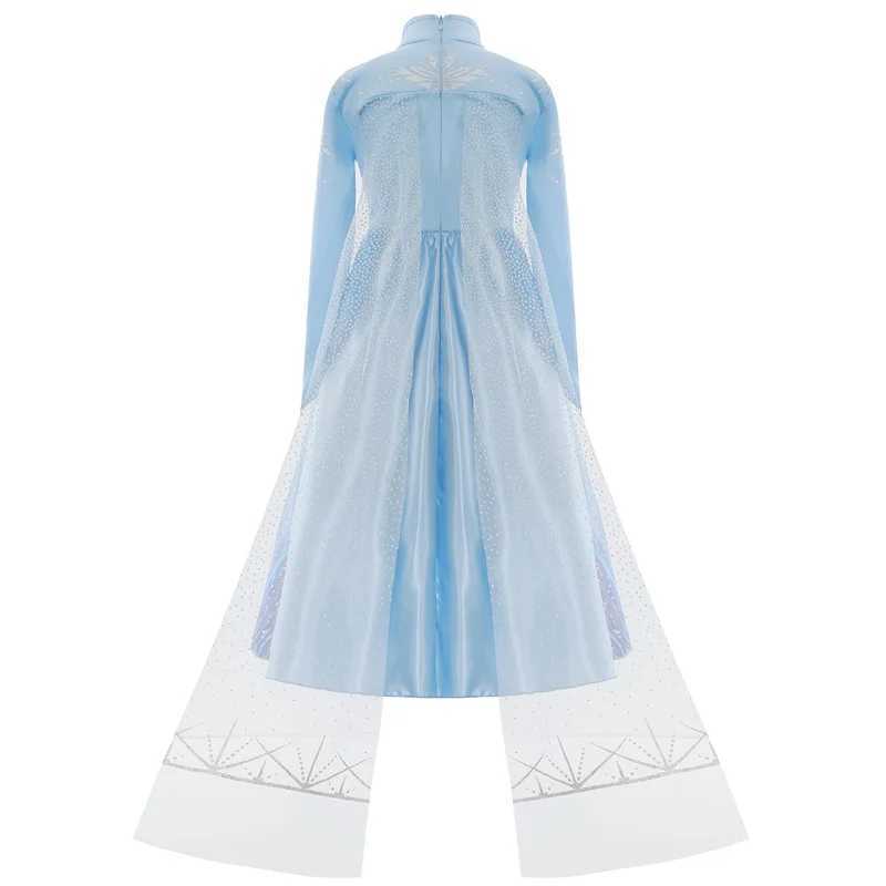 Disney Elsa Girls Birthday Party Dress Blue Long Sleeve Carnival Dress Childrens Princess DressXJ250411