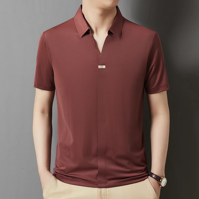 Summer mens high-end high-quality V-neck polo shirt selling printed business pleated short sleeved lapel T-shirt 250411