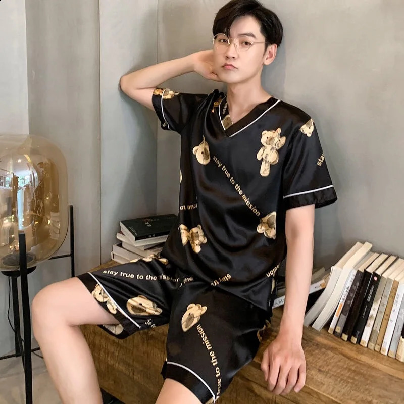 Pullover Silk Mens Summer Mens Pajamas with Shorts Casual Top Mens Pajamas 250411