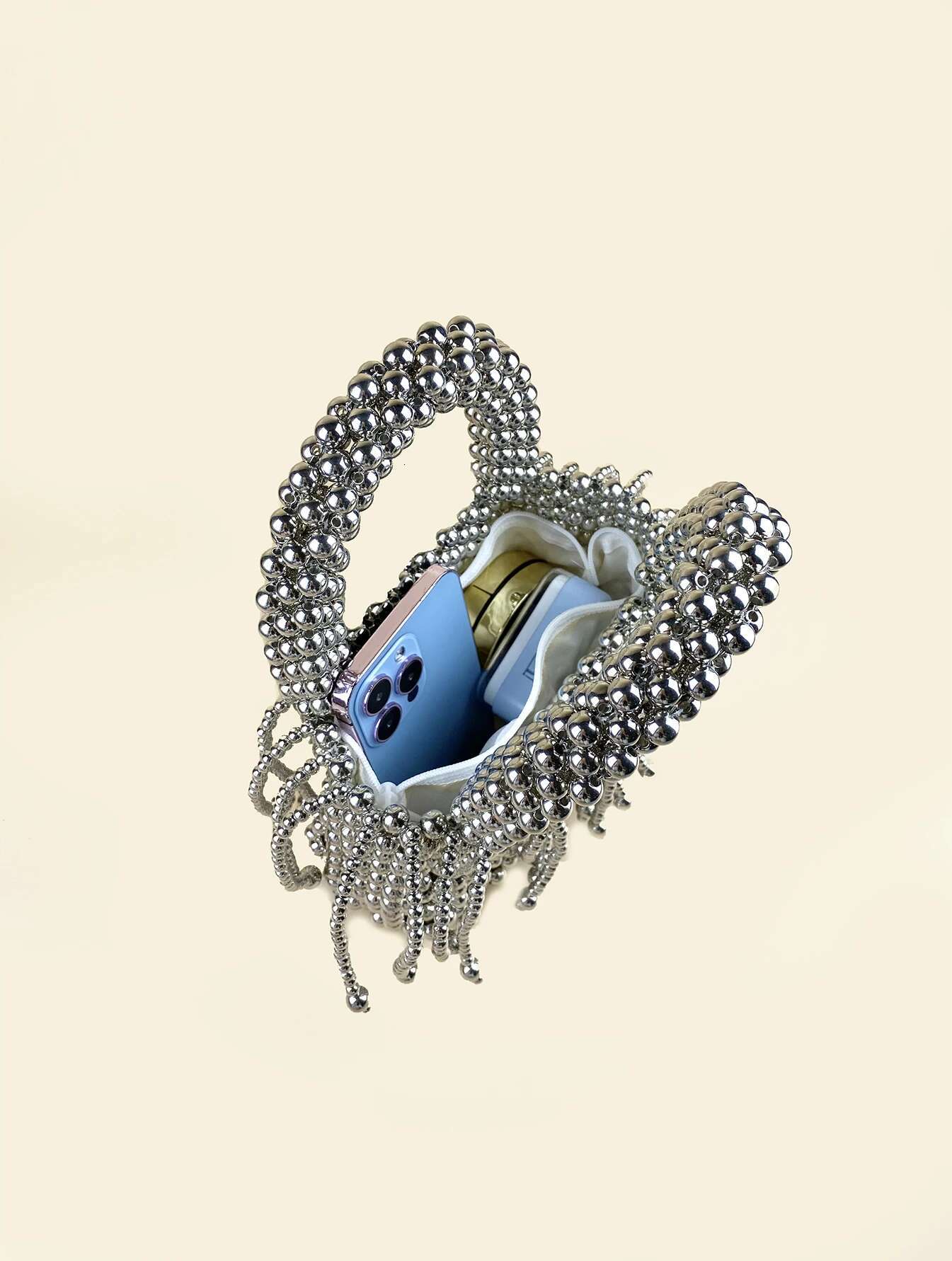 Small Fashion Woven Beaded Sparkg Sier Versatile Vegetable Basket Handbag Banquet Women's Bag
