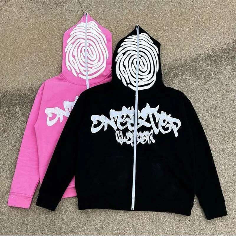 Y2k Zip Hoodie Irregular Pattern Goth Punk Sweatshirt Men Hoodies Sport Coat Pullover Gothic Long Sleeve Oversized Hoodie Jacket