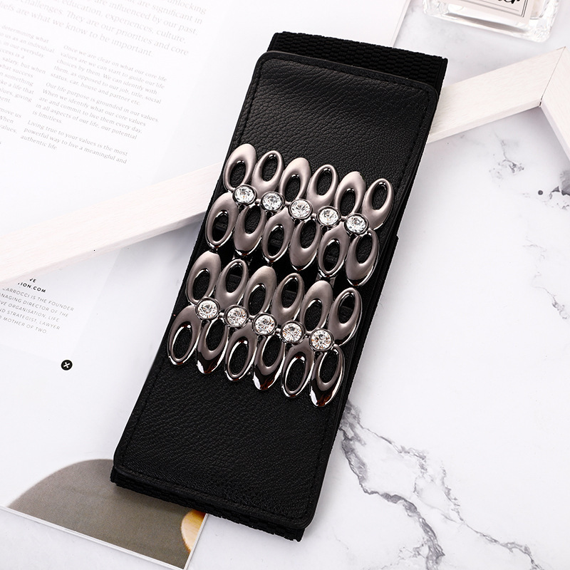 New women's buckle wide with down jacket dress sweater decoration waist elastic waistband Korean version