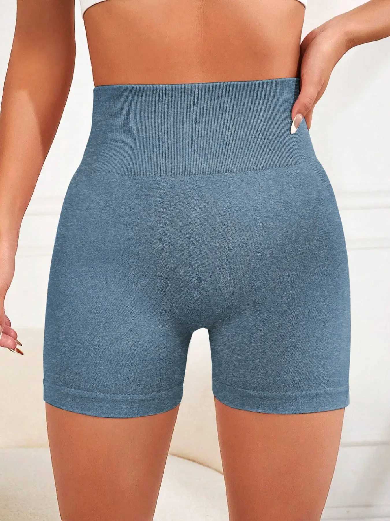 Womens broadband sports shorts solid color high waisted bicycle shorts womens sportswear Y250412