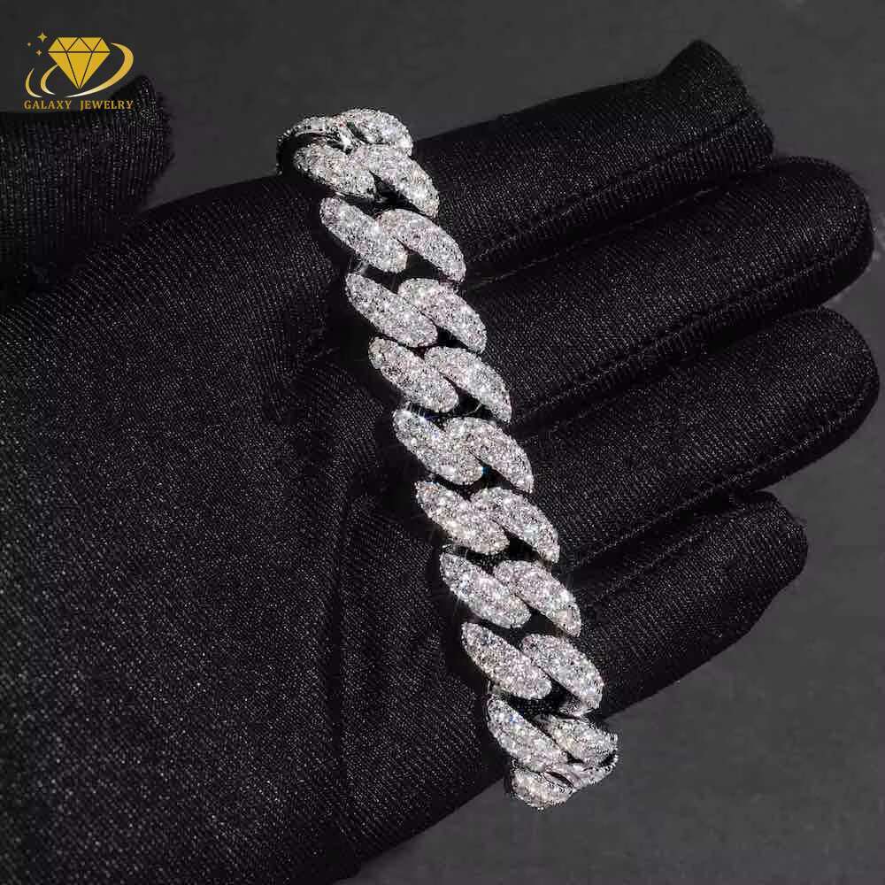 In Stock 2Rows Iced Out S925 Sterling Vvs Moissanite Rhodium/Yellow Gold/Rose Gold Cuban Link Chain 10mm Miami Cuban Chain