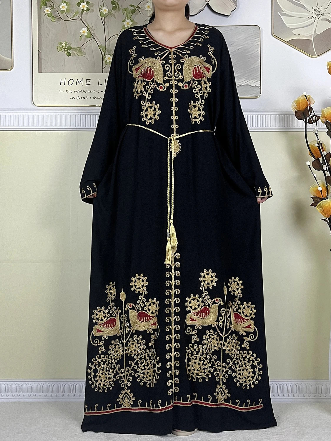 Muslim Abayas Womens ed Cotton Long Sleeve Loose African Islamic Scarf Dress 250411