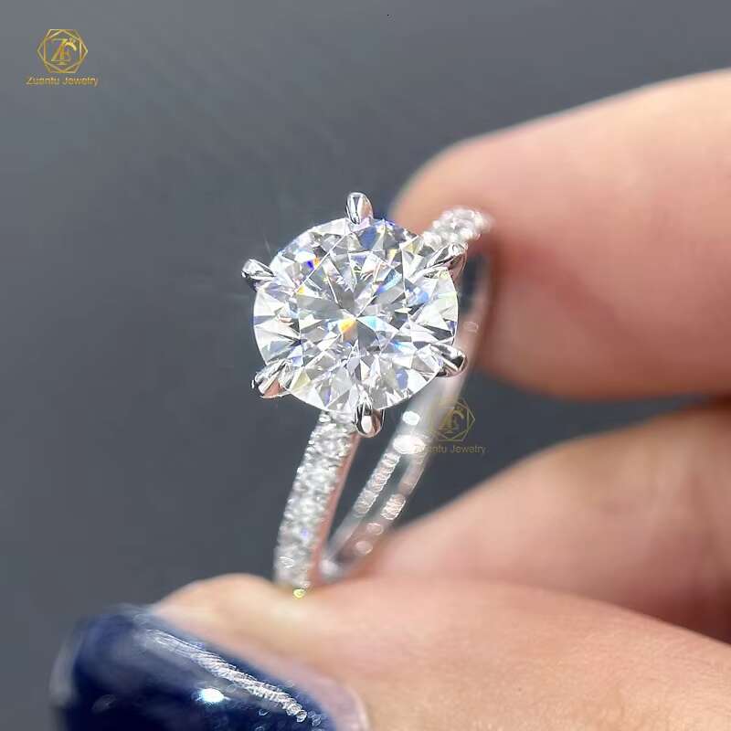 Zuanfo Jewelry Six Claws 2CT VVS Round Brilliant Cut Moissanite Ring 14K White Gold Jewelry Wholesale