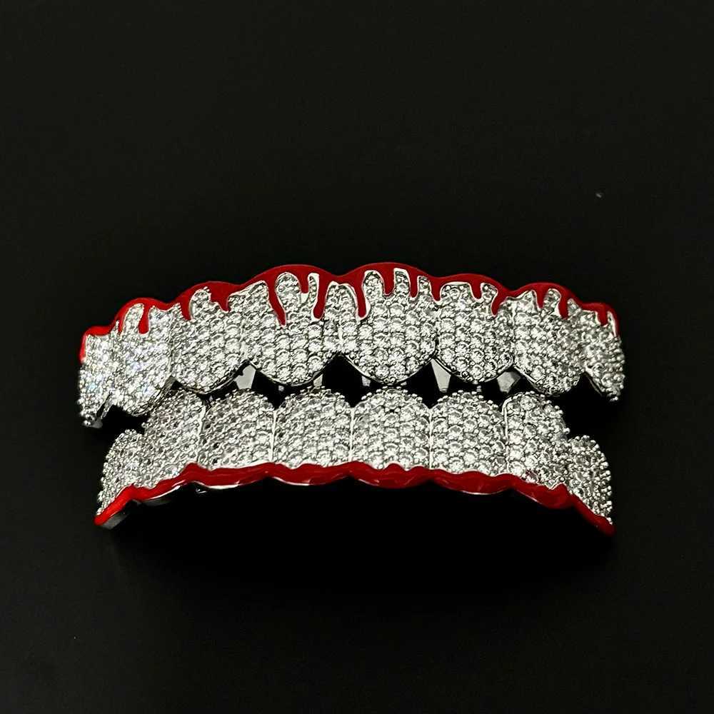 YONGX Top Bottom 8/8 Full CZ Stone Charm Teeth Grill Hip Hop Shining Zircon Teeth Hat Mens Jewelry Gift W250412