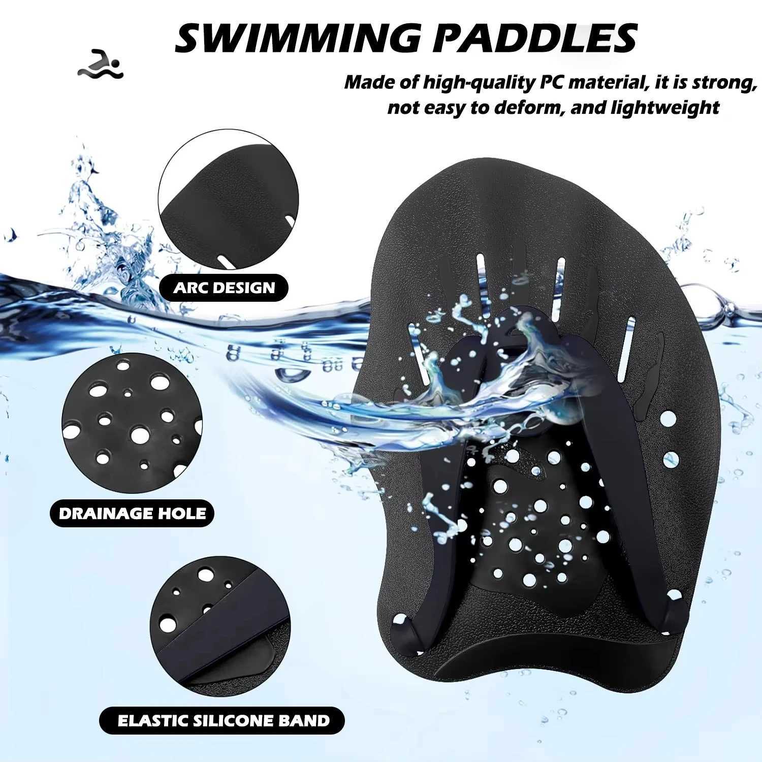 1 pair of swimming training hand turners with adjustable silicone tapeY250412