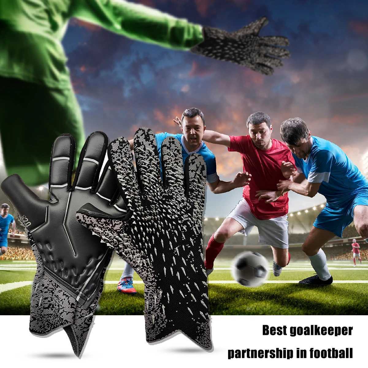 Super grip goalkeeper gloves PU anti slip latex palm and rubber spinning hand design make it the best football company.XJ250412