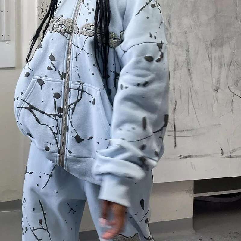 Street Wear Y2k Street Brand Retro Zipper Hoodie Printed Oversized Sportswear New Fashion 2000S Commuting Casual Jacket