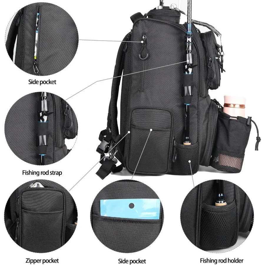 Fishing Tackle Backpack With Rod Holders 40L Large Fishing Backpack Store Fishing Gear for Fishing Camping Hiking Z250411