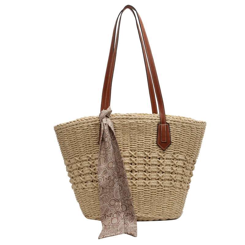 Large Capacity Straw 2023 Summer Hand-Woven Tote Shoulder Beach Bag Bohemian Style Women's Handbag Shopping Basket