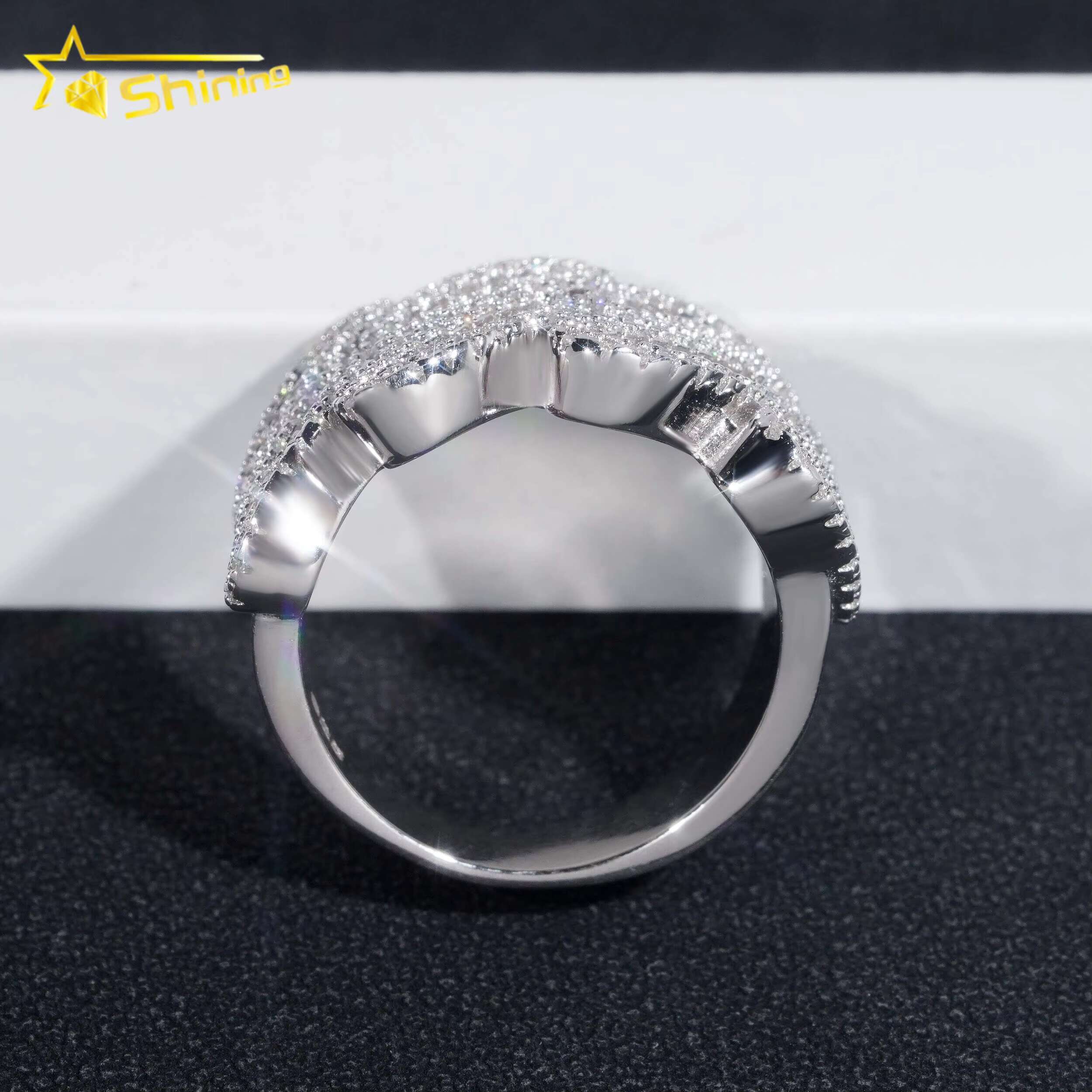 High Quality Iced Cuban Rings Baguette Diamond 925 Sterling Silver Hip Hop Moissanite Mens Ring