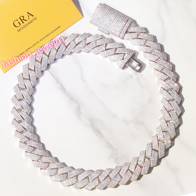 Heavy Solid Silver 20mm 4Rows GRA Moissanite Diamond Cuban Link Chain for Mens Mechanical Watch Rapper Hip Hop Necklace