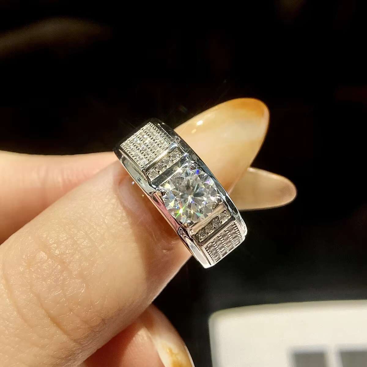 Custom 925 Sterling Silver Moissanite Diamond Ring 1CT 1 Round Brilliant Cut Engagement Adjustable for Men-for Wedding Party