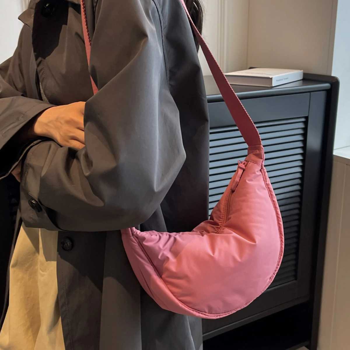 New Simple Waterproof Crossbody Bag for Women Portable Armpit Bag Large Capacity Casual Shoulder Bag Mens Light Travel Canvas Bag Shopping and HikingT