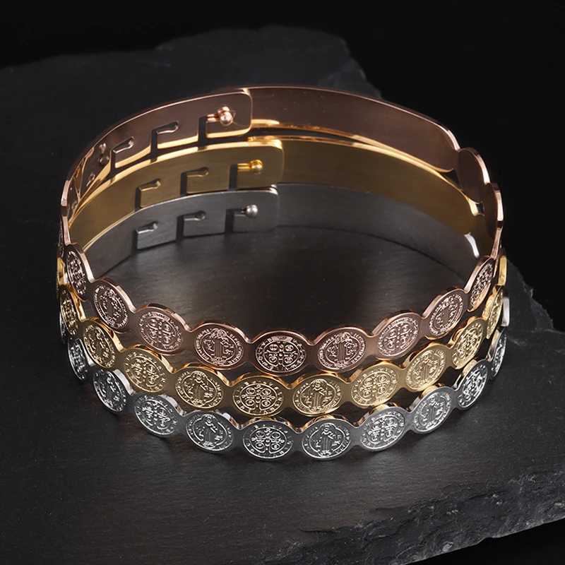 Men Women Catholic San Benito Cross Jesus Stainless Steel Bracelet Religious Jewelry Fashion Amulet Gift forC250411