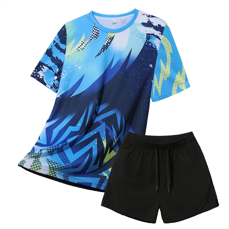 Mens Sweatshirt Set T-shirt Shorts Set Sports T-shirt Running Tennis Badminton Shirt Pants Set Men Clothing Tracksuit Sweatpants 250407