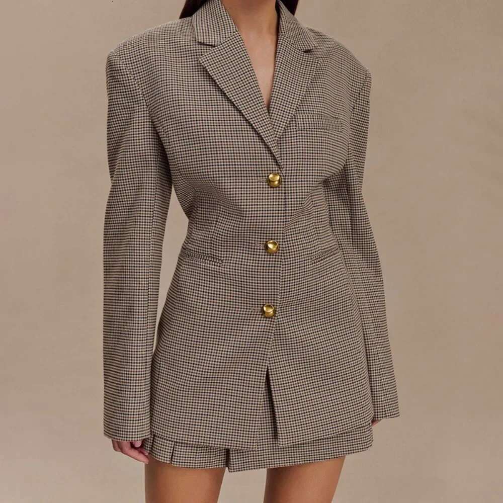 TWOTWINSTYLE Check Slimming Blazers For Women Lapel Long Sleeve Temperament Minimalist Coats Female Fashion Style New