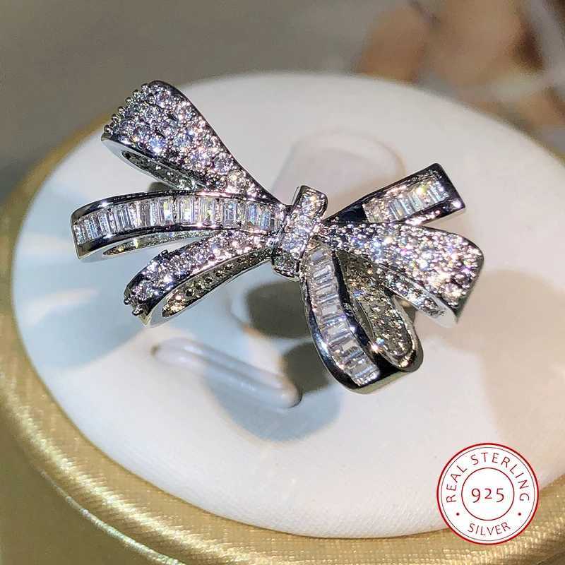 925 sterling silver high-quality bow zircon ring womens fashion party Birtay jewelry ringXJ250412