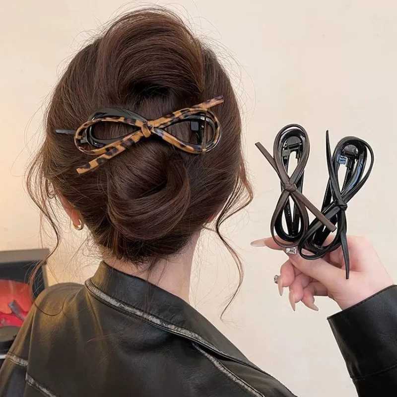 New twisted hair clip PU bow bucket large-sized hair clip plastic hair clip sweet daily headband female hair accessories Y2504012