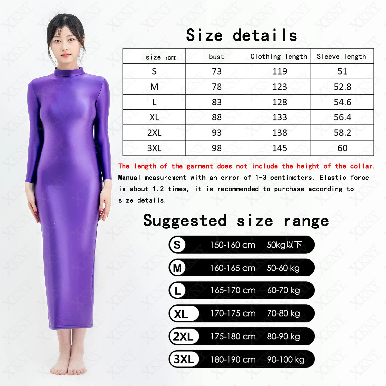 XCKNY Glossiness series dress high neck long sleeved silk elastic tight fitting sports sexy 250411