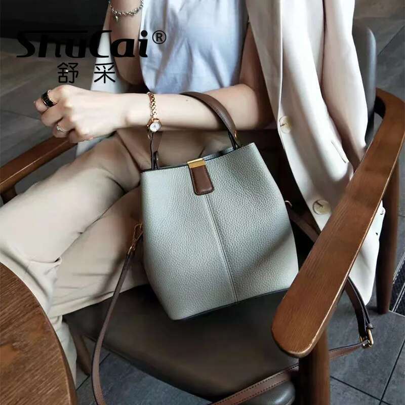 Designer Bag Genuine Leather Bucket Bag Female Korean Handheld Single Shoulder Crossbody Large Capacity Hundred Bags