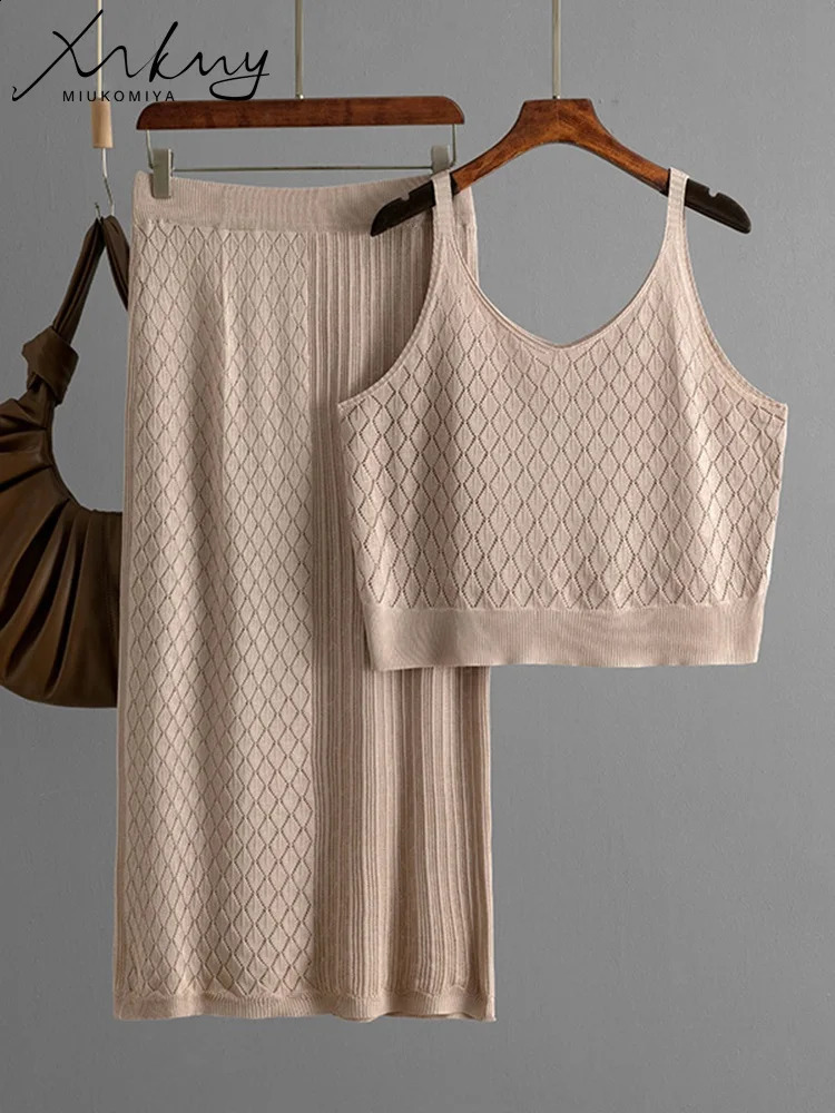 Summer Skirts And Tops Two Pieces Woman 2 Piece Sets Outfit Sexy Hollow Out Suit Crop Camis Beach Outfits Women Skirts Sets 250411