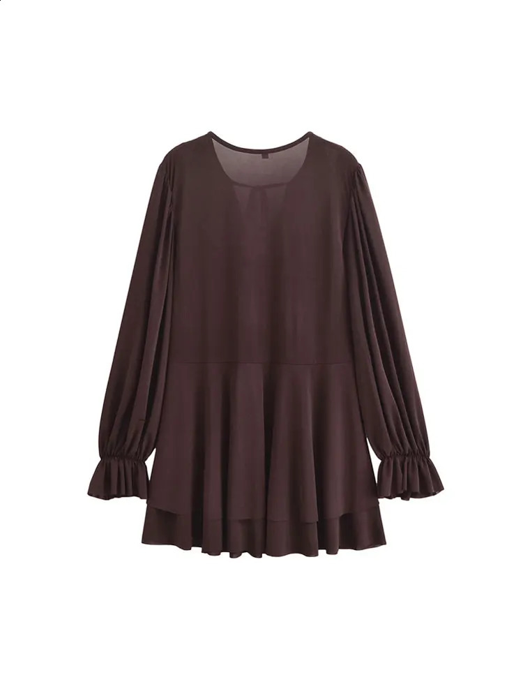 TRZA Ruffle Mini Womens Tie ONeck Long Sleeve Fashion Vestidos Unprinted Good Product 250411