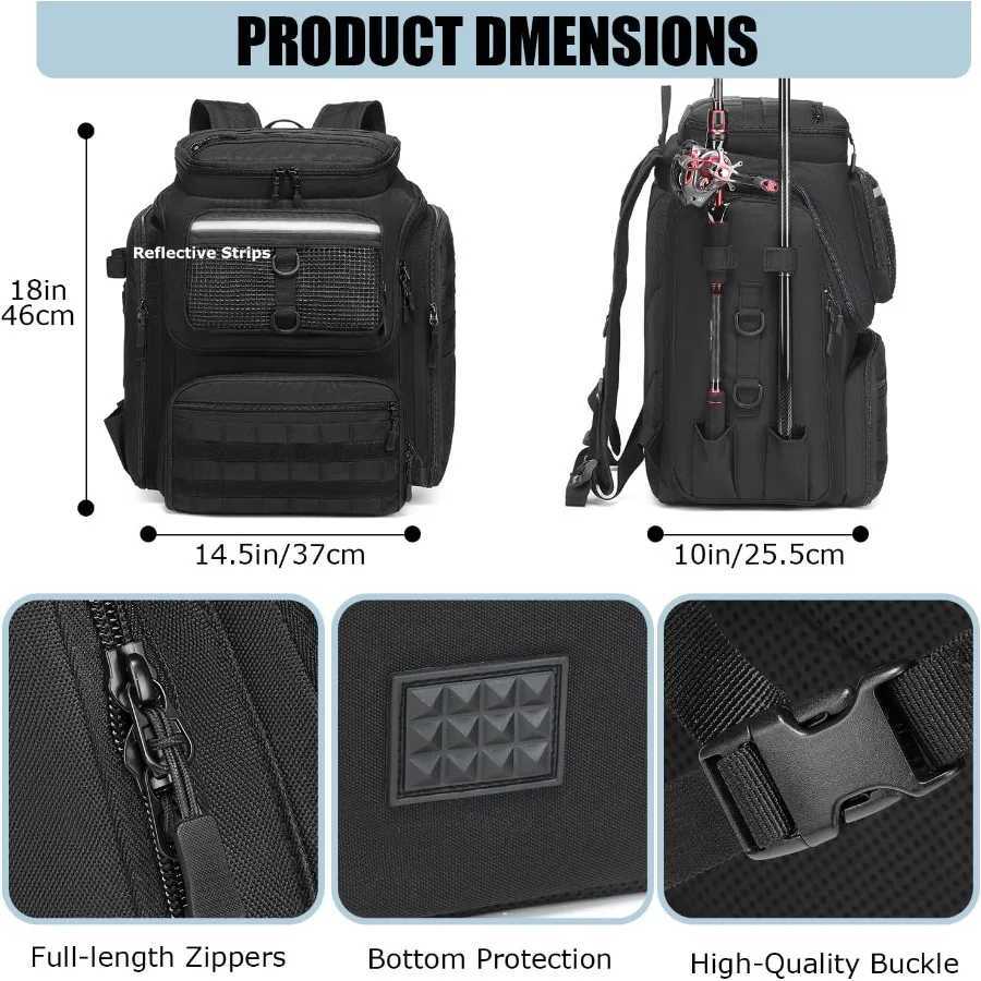 HAMBOLY Fishing Backpack with Rod Holders 40L Tackle Box Backpack for Fishing Gear Waterproof Fishing Tackle Bag for Men Z250411