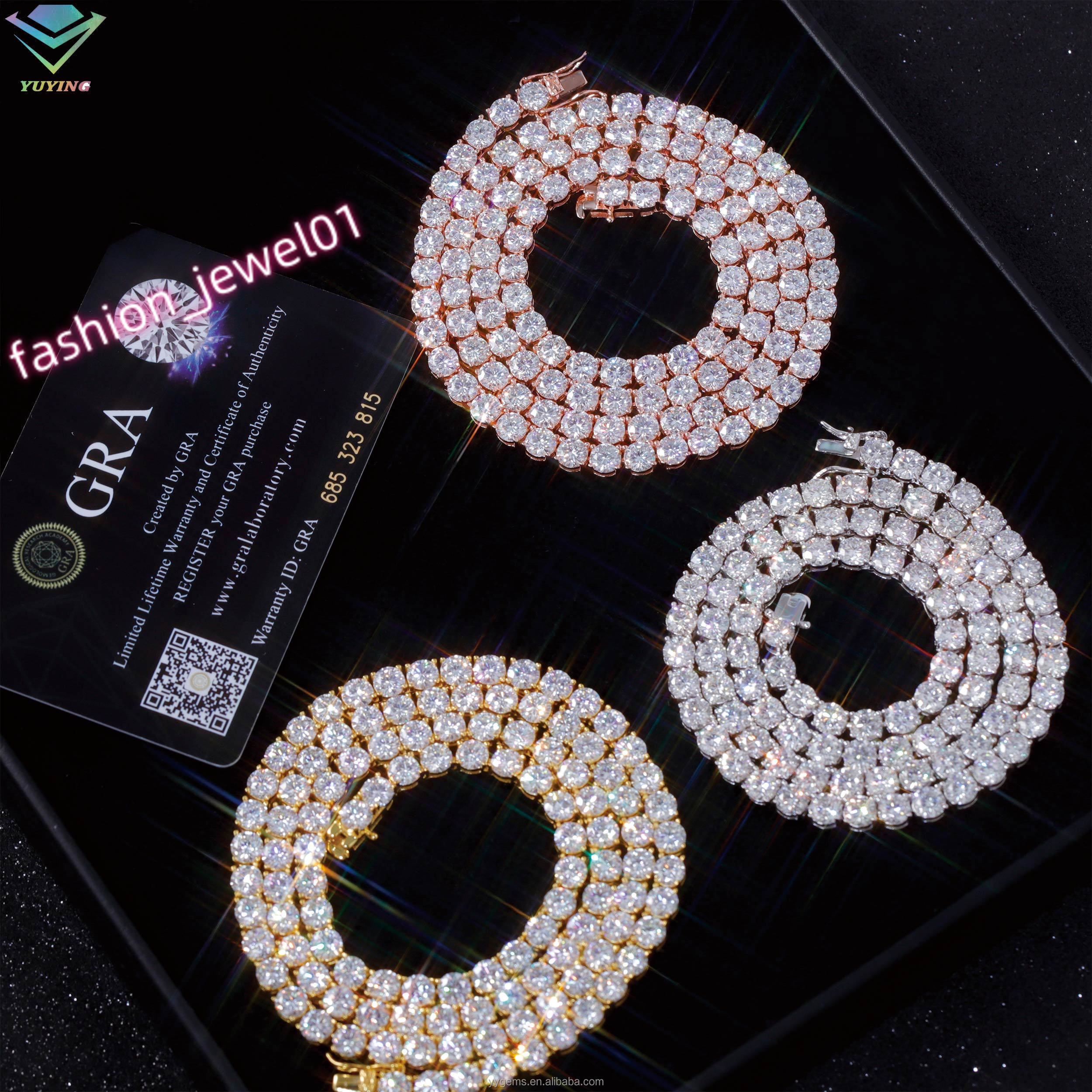 Luxury Men Women Hip Hop Iced Out Fine Jewelry 2MM 3MM 4MM 5MM Lab Diamond S925 Silver Vvs Moissanite Tennis Chain Necklace