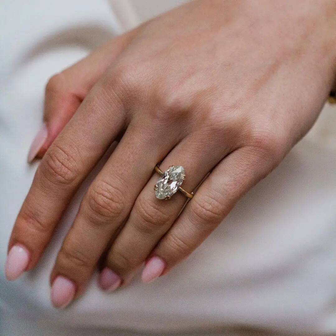 JOVOVASMILE 6 Carat 15x8mm Old Mine Moval Cut Moissanite White Color Stone 14K Gold Ring For Woman Jewelry with GRA