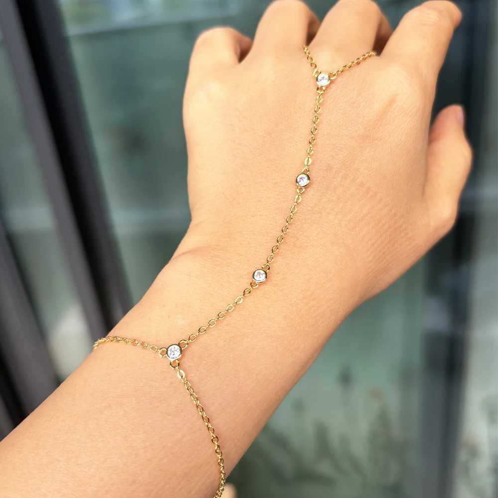 Stainless Steel New Style Punk Finger Ring Bracelet Hand Back Chain Jewelry Conjoined BraceletC250411