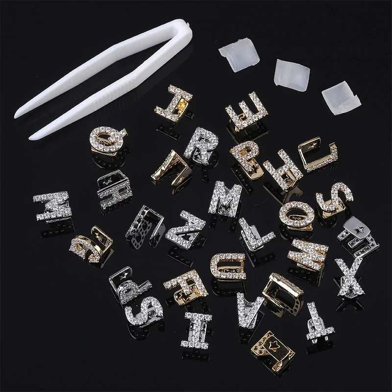 26 Letter CZ Teen Grilz Hat Cube Zircon Ice Out Mini Paving Top Charm Grill Mens Hip Hop Jewelry Role Playing Gift W250412