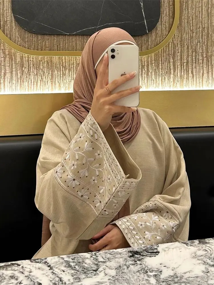 Linen flower y Abaya y elegant retro Kaftan womens Islamic clothing 250411