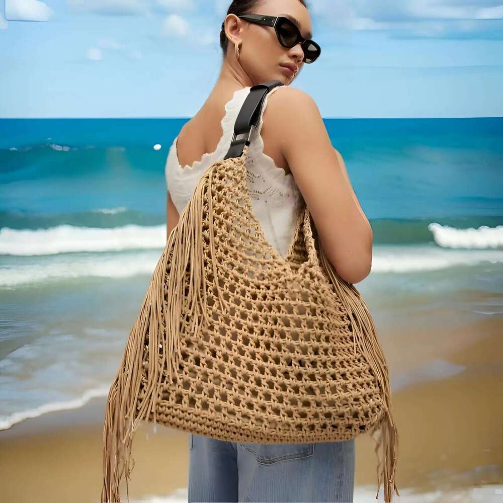 2025 New Designer Tote Bag For Women - Bohemian Style Waterproof Nylon Purse With Detachable Tassels, Multi-Pocket Beach