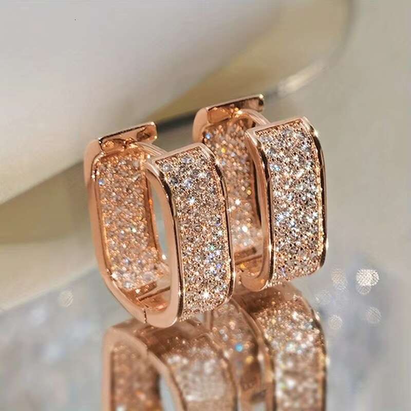 Wholesale Fashion Hip Hop Fashion Gold Plated U Shape Micro Moissanite Hoop Earrings Jewelry
